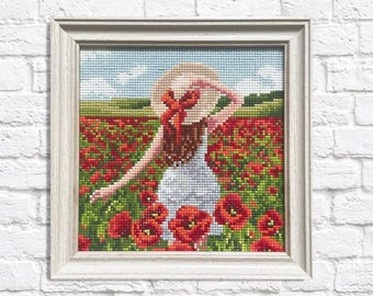 Diamond Painting Kit – Poppy Field van Crafting Spark CS2627. Bloemenlandschapskunst voor doe-het-zelfprojecten