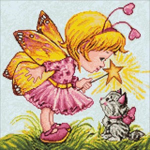 Diamond Painting Kit – Fairy with Kitten by Crafting Spark CS2496. Fairy Tale Design for Creative Home Decor