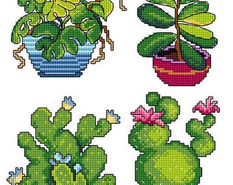 Plastic Canvas Counted Cross-Stitch Kit – Potted Plants by Crafting Spark 204CS. House Plants Embroidery Patterns