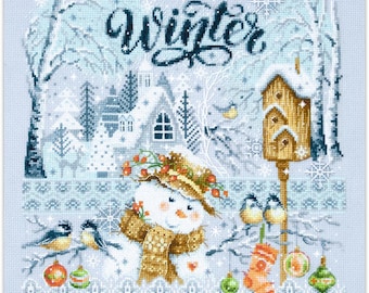 Kit punto croce contato - Ciao, inverno! di Magic Needle 540-701. Scena invernale con fiocchi di neve e motivo di ricamo a forma di foresta