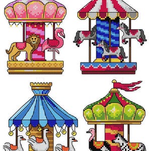 Kunststoff Leinwand Kreuzstichpackung - Merry-Go-Rounds von Crafting Spark 203CS. Karussell Pferde, Schwäne, Löwen, Rummelplatz Fahrt Muster