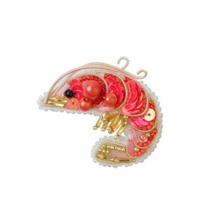 Beadwork Kit for Creating Brooch Crystal Art – Shrimp by Charivna Mit BP-290. Ocean-Inspired Beaded Brooch Kit