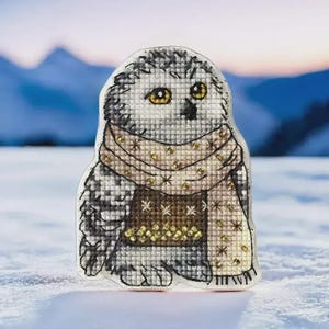 Cross-stitch Kit on Plastic by Wonderland Crafts FLX-015 – Snowy Owl Christmas Ornament for Winter Embroidery & Beaded Holiday Decor