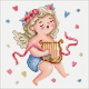 Diamond Painting Kit – In Love by Crafting Spark CS2702. Angel with Harp and Hearts for Cute and Easy DIY Projects