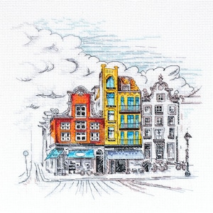 Cross-stitch kit Colored Town-2 by Abris Art AH-147 – Cityscape Embroidery Pattern. Urban Counted Cross Stitch Kit for DIY Wall Art