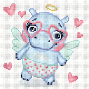 Diamond Painting Kit – Romantic Hippo by Crafting Spark CS2694. Cute Hippo Design with Hearts for DIY Animal Art