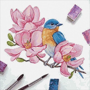 Diamond Painting Kit - Bird by Crafting Spark CS2713. Beautiful Bird and Flowers Embroidery Pattern. DIY Nature Craft for Home Decor