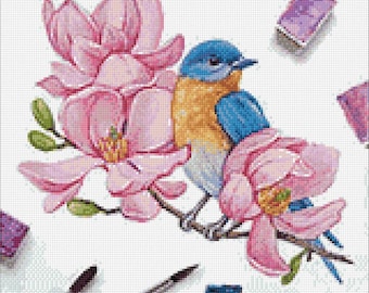 Diamantmålningssats - Fågel av Crafting Spark CS2713. Broderimönster med vackra fåglar och blommor. Gör-det-själv-naturpyssel för heminredning