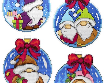 Plastic Canvas Counted Cross-Stitch Kit – Gnomes in a Bauble by Crafting Spark 205CS. Christmas Gnome Embroidery Patterns