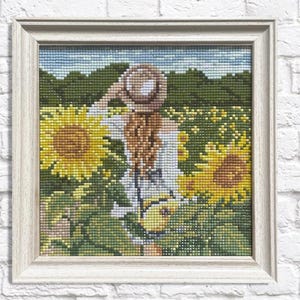 Diamond Painting Kit – Girl in Sunflower Field by Crafting Spark CS2625. Summer Scene for DIY Floral Art Projects