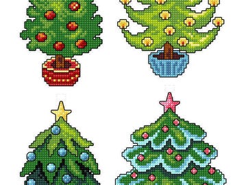 Plastic Canvas Counted Cross-Stitch Kit – Christmas Trees by Crafting Spark 197CS. Holiday Pine Trees Embroidery Patterns