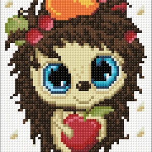 Diamond Painting Kit – Hedgehog by Crafting Spark CS2704. Cute Hedgehog with Fruits. Animal and Nature DIY Projects