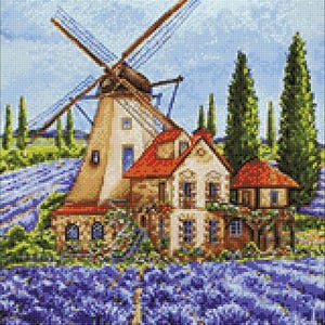 Diamond Painting Kit – Provence Windmill by Crafting Spark CS2579. Countryside Landscape Scene for DIY Craft