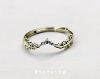 S925 Silver Feather Ring Women's Rice Fringe Ring Open Ring