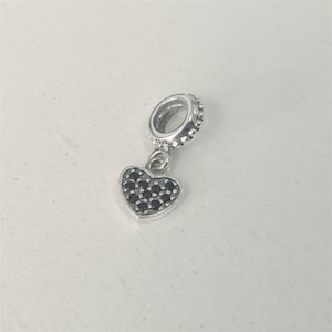 Pandora Sterling Silver Black Pave Heart Dangle Charm