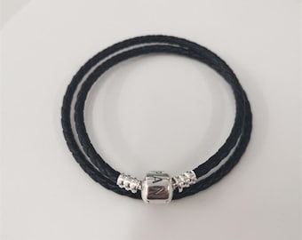 pandora armband dubbel gevlochten leer zwart