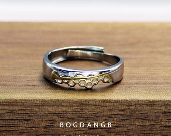 Sweet Honeycomb Couples Rings for Him & Her | Matching S925 Sterling Silver Open Adjustable Bands for Men