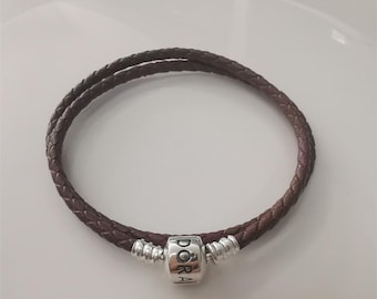 PANDORA Brown double Braided Leather Bracelet