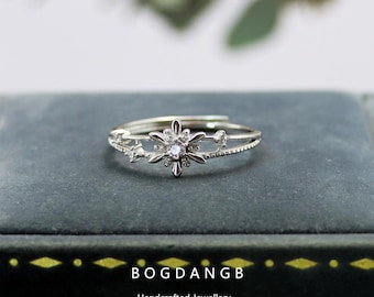 S925 Sterling Silver Flower Open Ring for Women | Adjustable Finger Ring | Trendy Index Finger Statement Jewelry