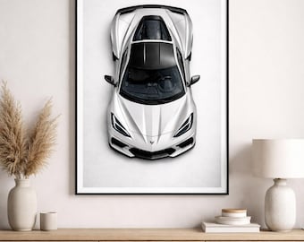 Plakat Chevrolet Corvette C8 – widok z góry, supersamochód (do pobrania cyfrowego)
