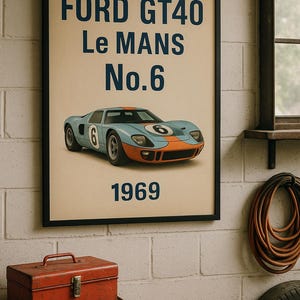 1966 Ford GT40 Poster – Vintage Motorsport Wall Art, Instant Download Muscle Car Print for Garage & Man Cave