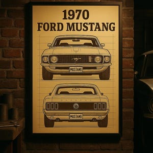 1970 Ford Mustang Poster – Iconic American Muscle Lifestyle Art, Instant Download for Garage, Office or Man Cave