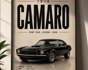 Plakat Camaro z 1970 roku | Sztuka ścienna z zabytkowym muscle carem (pobranie cyfrowe)