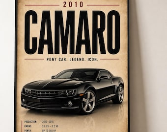 Plakat Camaro 2010-2015 – wydruk piątej generacji amerykańskiego muscle cara (pobranie cyfrowe)