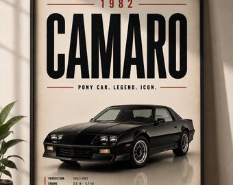 Plakat Camaro Z28 z 1982 roku | Grafika ścienna trzeciej generacji muscle carów (pobranie cyfrowe)