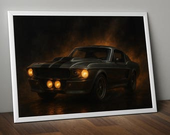 Plakat Eleanor Mustang | Mroczna grafika vintage muscle car (do pobrania natychmiast)