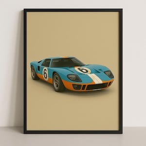 1966 Ford GT40 Gulf Poster – Vintage Le Mans Wall Art, Classic Car Print, Garage Decor, Digital Download Gift for Car Enthusiast