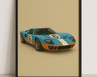 Ford GT40 Le Mans Poster: Vintage Gulf Racing Car Art (Digital Download )
