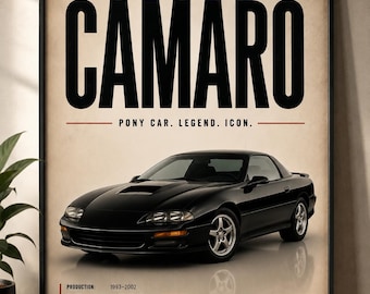 Plakat Camaro Z28 z 1993 roku | Grafika ścienna z muscle carami czwartej generacji (pobranie cyfrowe)