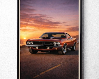 Plymouth Cuda 426 HEMI | Art mural Muscle Car coucher de soleil (téléchargement numérique)