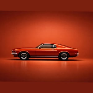 1969 Ford Mustang Fastback-affisch – Minimalistisk muskelbil-väggkonst (digital nedladdning)