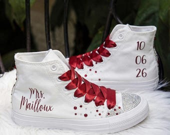 Converse High Top Wedding Sneakers, Crystal Embellished Converse Shoes, Gift for Bridal