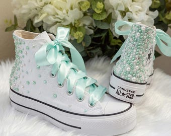 Pearl Rhinestone Encrusted Converse: Embroidered Wedding Bride Shoes