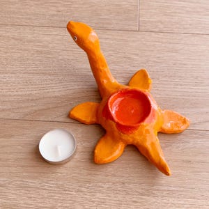 Cute Dinosaur Candle Holder | Handmade Ceramic Dinosaur Candle Holder Glowing | Unique Home Decor Candle Holder