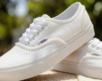 Custom Pearl Embellished Shoes, Custom Wedding Vans for Bride