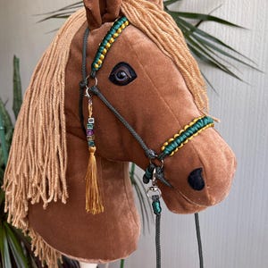 Handmade Chestnut Hobby Horse: Personalized Beaded Halter, Stick Horse Toy