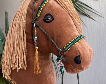 Handmade Chestnut Hobby Horse: Personalized Beaded Halter, Stick Horse Toy