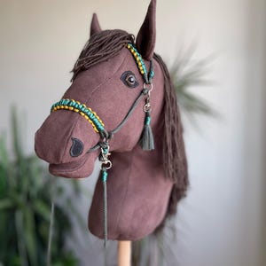 Handmade Dark Brown Hobby Horse with Bridle: Personalized Stick Horse Toy