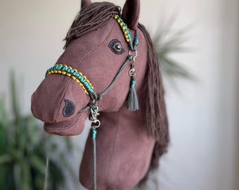 Handmade Dark Brown Hobby Horse with Bridle: Personalized Stick Horse Toy