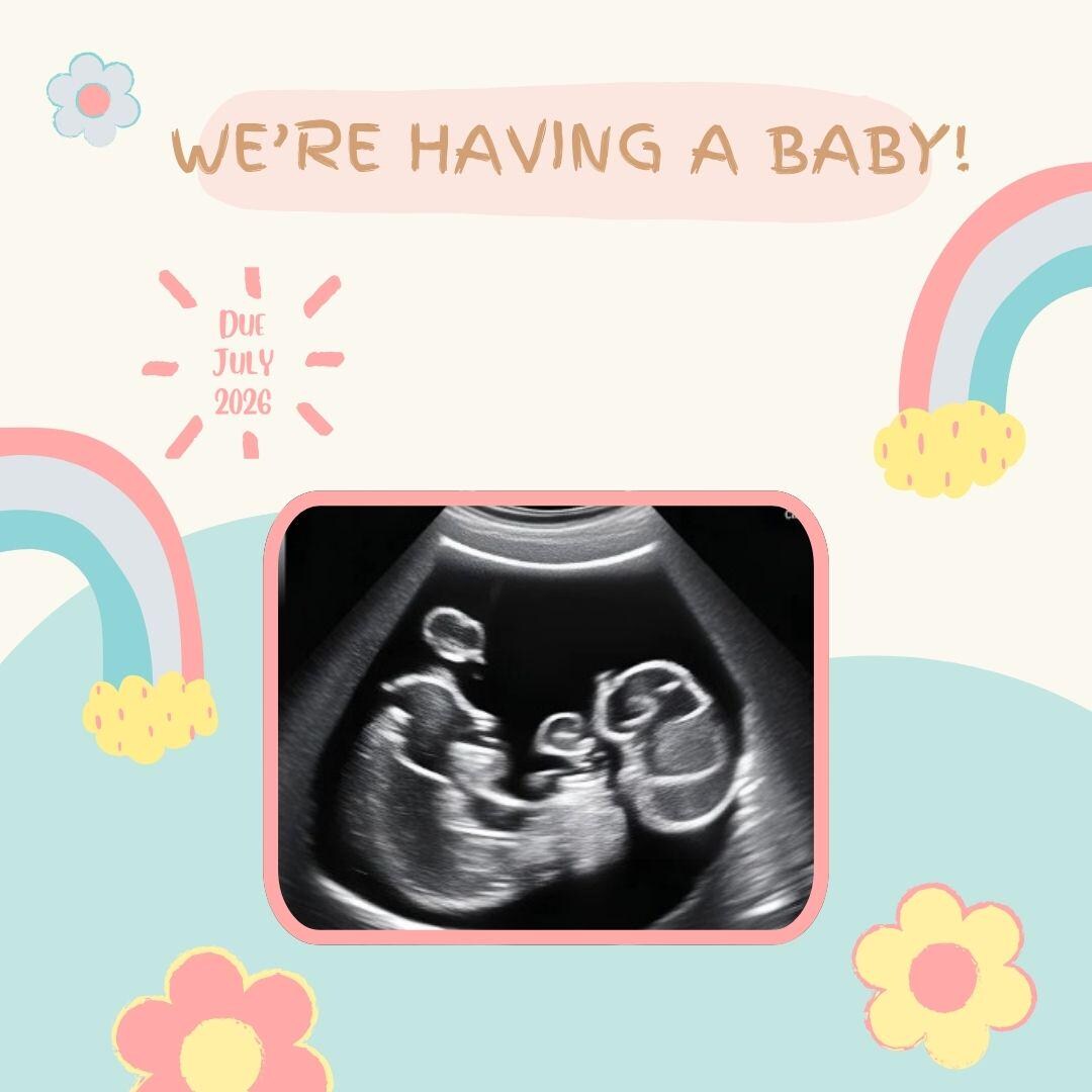 Editable Pregnancy Announcement Template Rainbow + Weather Baby