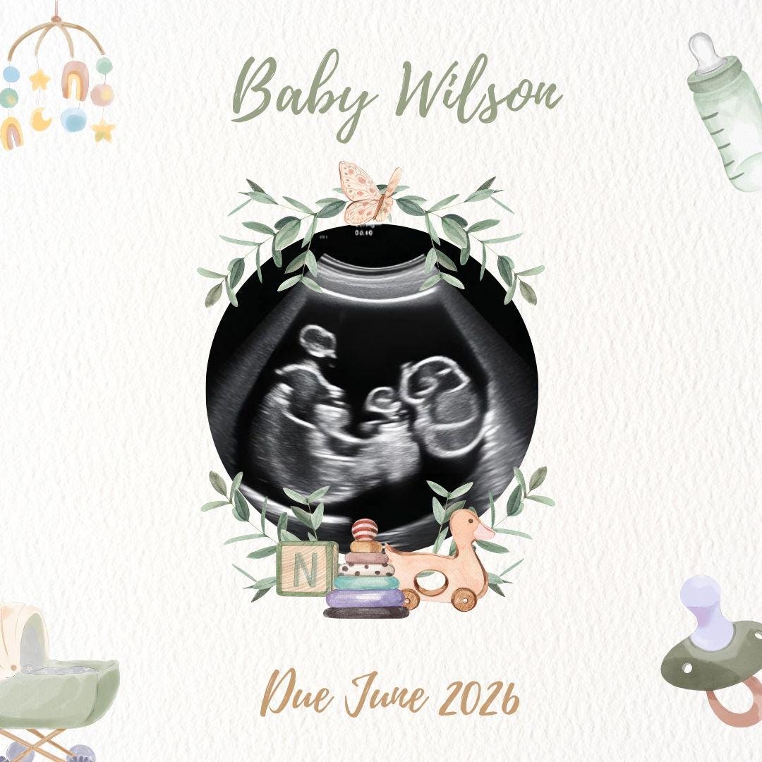 Editable Pregnancy Announcement Template Green Nature Baby Reveal