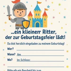 Knight birthday invitation to print - PDF template for children&#39;s birthdays - Medieval theme