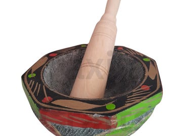Handmade Stone Mortar and Pestle | Colorful Kitchen Mortar for Herbs & Spices | Rustic Marble Mortar Grinder | Unique Pestle and Mortar Set