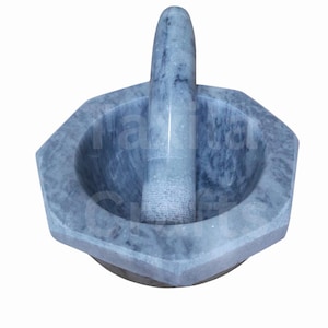Handmade Marble Gray Mortar  Pestle Set – Natural Stone Grinder for Spices, Chutneys, Guacamole & Pills | Durable,  Kitchen Essential