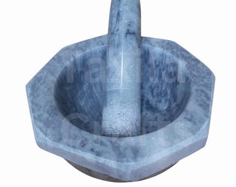 Handmade Marble Gray Mortar  Pestle Set – Natural Stone Grinder for Spices, Chutneys, Guacamole & Pills | Durable,  Kitchen Essential