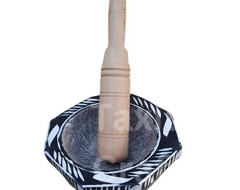 Handmade Jet Black Stone Mortar & Pestle Set Traditional Spice  Herb Grinder with Free Wooden Pestle Durable, Rough-Interior Design Herbs